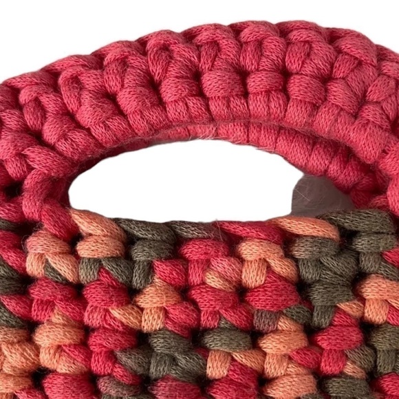 Handmade Crochet Pink Rainbow Tote Purse Bag Sack Hand Crafted Multi Color - Picture 4 of 11